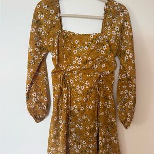 SHEIN Mustard Floral Long Sleeve Dress